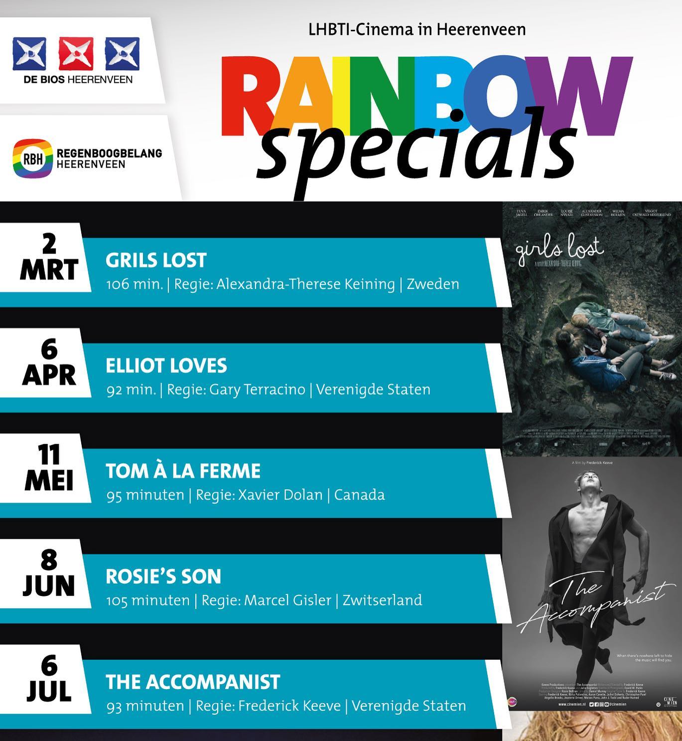 Vorige maand is RBH weer gestart met de Rainbow Specials filmavonden in @de.biosheerenveen . Woensdag 6 april staat de film Elliot Loves op het programma. Nieuwsgierig geworden en kaarten reserveren? Ga dan naar www.rbh.frl/film.

#lhbti #cinema #rbh #debios #heerenveen #film #filmavond #arthouse #regenboogbelangheerenveen #rainbowspecials #friesland